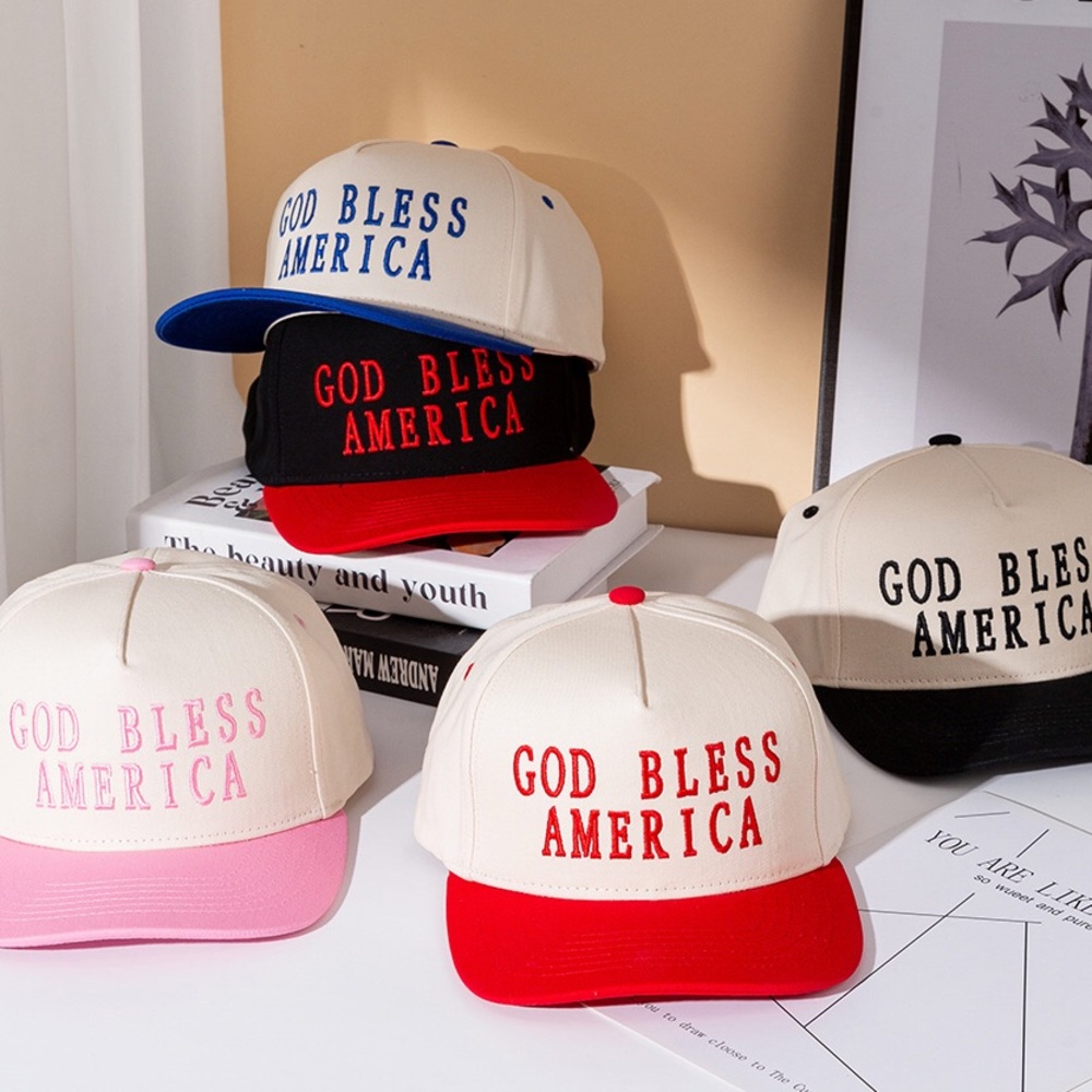 GOD BLESS AMERICA Embroidered 5 Panel Canvas Snapback Baseball Cap